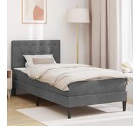 Teenpull Dark Gray Velvet Bed Frame with Mattress 100 x 200 cm, slatted Base, Plywood Frame, Storage Under Bed, Headboard, Bedroom and Guest Room Comfort
