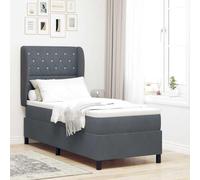 Teenpull Dark Gray Velvet Box Spring Bed 200 x 80 cm, Adjustable headboard, slatted Base, Mattress Included, Sturdy Pine Wood Frame for Single Bedroom Comfort and Modern Home Style