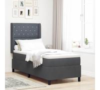 Teenpull Dark Gray Velvet Box Spring Bed 80 x 200 cm, Bed Frame with Mattress, Adjustable headboard, Slat Support, Bedroom Comfort for Adult and Guest Use