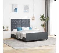 Teenpull Dark Gray Velvet Box Spring Bed Frame 140 x 200 cm, upholstered Bed Base with headboard, Pine Wood Structure, slatted Support, Modern Bedroom Comfort for Adult Sleep and Home Decor