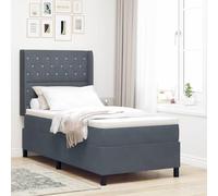 Teenpull Dark Gray Velvet Box Spring Bed Frame with RGB LED, Adjustable headboard, slatted Base, Mattress Included, 90 x 190 cm Single Size, for Bedroom Comfort and Support