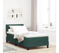 Teenpull Dark Green Box Spring Bed 90 x 190 cm Velvet Upholstered Bed Frame with Adjustable Headboard, Wooden Slat Support, Bedroom Use, 140 kg Capacity, Indoor Sleep Comfort