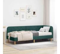 Teenpull Dark Green Corner Bed Frame, Upholstered Fabric, 80 x 200 cm, Fixed Slat Base, Reversible Headboard, Space Saving L Shape for Bedroom, Sofa and Bed Use, Indoor Comfort