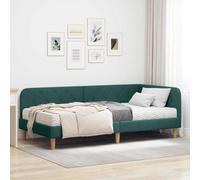 Teenpull Dark Green Corner Bed Frame, Upholstered Fabric, 90 x 190 cm Mattress Size, Reversible Headboard, Fixed Slat Base, Space Saving L Shape for Bedroom and Guest Use