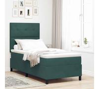 Teenpull Dark Green LED Box Spring Bed 100 x 200 cm Velvet Upholstered Bed Frame with Adjustable Headboard, USB RGB Light Strip, Indoor Bedroom Support for One Person