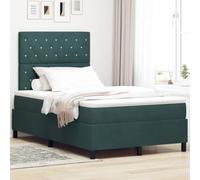 Teenpull Dark Green LED Box Spring Bed, 120 x 190 cm Velvet Upholstered Bed Frame, RGB Headboard with 2 Height Settings, USB Light Strip, Indoor Bedroom Use for 2 People, 280 kg Support