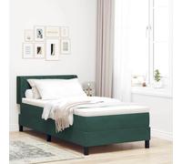 Teenpull Dark Green Manual Box Spring Bed with Adjustable Headboard, 90 x 190 cm Velvet Upholstered Frame, Medium Firm Mattress, Pine and Engineered Wood, Indoor Bedroom Support