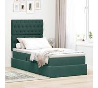 Teenpull Dark Green Storage Bed with Mattress 90 x 200 cm Velvet Upholstered Platform Bed, Adjustable Headboard, Gas Lift Storage, LED Strip Light, Home Bedroom Space Saving