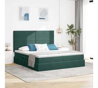 Teenpull Dark Green Storage Bed with Mattress, LED Light Strips, Gas Lift System, Velvet Adjustable headboard, 200x200 cm, Wood Frame, underbed Storage, for Two, Indoor Use