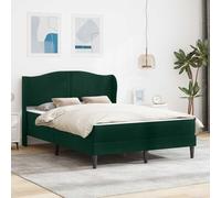 Teenpull Dark Green Upholstered Bed Frame 140 x 200 cm Velvet Plywood Structure with Fixed Slatted Base, Headboard, Under Bed Storage Space, Easy Assembly for Adult Bedroom Comfort