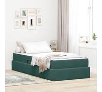 Teenpull Dark Green Velvet Bed with Storage and Mattress, upholstered Single Short 90 x 190 cm, Hydraulic Lift Ottoman Frame, Metal Structure, Fixed Slat Base for Bedroom Space Saving