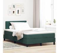 Teenpull Dark Green Velvet Box Spring Bed, 120 x 190 cm Small Double, Slatted Frame, Adjustable Headboard, Wooden Structure, Mattress Included for Bedroom Comfort and Space Saving