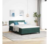 Teenpull Dark Green Velvet Box Spring Bed 140 x 200 cm for Bedroom with Adjustable Headboard, Slatted Frame, Wood Structure, Mattress Support, Home Assembly