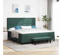 Teenpull Dark Green Velvet Box Spring Bed, 200 x 200 cm, upholstered headboard, Wooden Frame, Medium Firm Mattress, slatted Base, for Modern Bedroom Comfort and Support