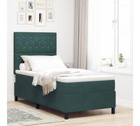 Teenpull Dark Green Velvet Box Spring Bed Frame 100 x 200 cm with Adjustable Headboard, Pine Wood Slat Support, Mattress Included, Modern Bedroom Platform for Adult Guest Sleep