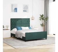 Teenpull Dark Green Velvet Box Spring Bed Frame 140 x 190 cm with Adjustable Headboard, Pine Wood Structure, Slatted Support, Modern Bedroom Design, for Two Adults