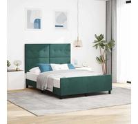 Teenpull Dark Green Velvet Box Spring Bed Frame 140 x 200 cm with Adjustable Headboard, Pine Wood Structure, Indoor Bedroom Support for Two, Modern Upholstered Base for Restful Sleep