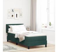 Teenpull Dark Green Velvet Box Spring Bed Frame 80 x 200 cm, Adjustable Headboard, Wooden Structure, Mattress and Topper Included for Modern Bedroom Rest and Everyday Comfort