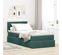 Teenpull Dark Green Velvet Storage Bed with Mattress, Lift Up Gas Mechanism, Adjustable Headboard, LED Strip USB, 100 x 200 cm, Hidden Storage Space for Bedroom