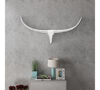 Teenpull Decoración de pared de aluminio con cabeza de toro, plata, 96 x 44 cm, figura grande, escultura, figura de animal, para salón, dormitorio, pasillo, estantería con superficie pulida