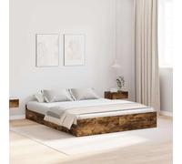 Teenpull Estructura de almacenamiento de roble ahumado de 150 x 200 cm, cama de almacenamiento con 4 cajones, madera de madera, somier de láminas resistente, cama de dormitorio moderna, cómoda cama