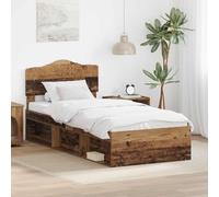 Teenpull Estructura de Cama con cabecero en Madera Vieja, Cama somier para colchón 100 x 200 cm, Base de lecho con Soporte de lámina, diseño Moderno para Dormitorio y huésped, Montaje Sencillo