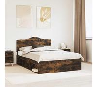 Teenpull Estructura de Cama con cabecero Roble Ahumado 140 x 200 cm, Cama somier de Madera de Pino Macizo, Base lecho con lámina Fija para Dormitorio Adulto y Juvenil, Soporte Estable