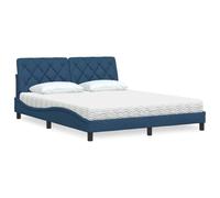 Teenpull Estructura de cama con colchón, 160 x 200 cm, tela azul, tapizada con somier, cabecero y colchón de espuma para dormitorio, habitación de invitados, cama juvenil, cama de personas mayores