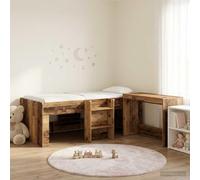 Teenpull Estructura de Cama con Escritorio Integrado, Madera Envejecida, 2 uds, 203 x 111 x 68,5 cm, Soporte de láminas, Cama somier para Dormitorio Moderno, Montaje Interior,