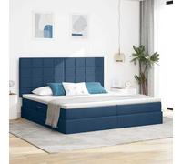 Teenpull Estructura de cama con espacio de almacenamiento e iluminación LED azul 200 x 200 cm, funda de poliéster, marco de metal, somier y cabecero, cama doble con sistema de elevación hidráulica