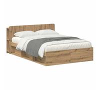 Teenpull Estructura de cama con espacio de almacenamiento, roble Artisan, 135 x 190 cm, marco de madera, somier de láminas estable, cajones para dormitorio, cama doble, diseño moderno, ahorra espacio