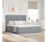 Teenpull Estructura de cama con espacio de almacenamiento y LED gris claro, marco de metal, funda de poliéster, 180 x 200 cm, incluye somier de láminas y cabecero, cama doble moderna para dormitorio