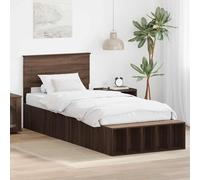 Teenpull Estructura de Cama con Estante Manual, Roble marrón, 75 x 190 cm, Madera contrachapada, cabecero Funcional, 5 estantes, almacenaje para Dormitorio y