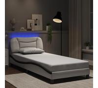 Teenpull Estructura de Cama con LED sin colchón Hvar 90x200 cm en Blanco y Negro, Soporte Resistente con cabecero tapizado, diseño Moderno y Funcional para dormitorios Juveniles y Adultos