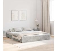Teenpull Estructura de cama de almacenamiento de hormigón gris 200 x 200 cm con 4 cajones, cama de madera resistente con cabecero, cama de almacenamiento para dormitorio, cama moderna con plataforma