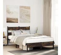 Teenpull Estructura de cama de metal, 120 x 190 cm, roble ahumado sin colchón, marco de cama de acero resistente con cabecera alta, plataforma clásica para dormitorio, mueble atemporal con espacio de