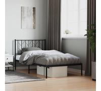 Teenpull Estructura de cama de metal negro 100 x 190 cm con cabecero resistente, marco de acero pulverizado, somier de láminas y espacio de almacenamiento, ideal para dormitorios