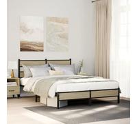 Teenpull Estructura de cama de roble Sonoma, 150 x 200 cm, de madera y marco robusto, con cabecero y plataforma de somier, base estable para dormitorio, ofrece un práctico espacio de almacenamiento