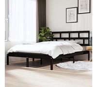Teenpull Estructura de Cama Doble de Madera Maciza Negro 135x190 cm con cabecero cómodo y Soporte Robusto para Dormitorio Juvenil o Adulto Que Busca funcionalidad y Estilo en su hogar
