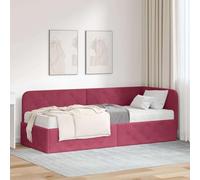 Teenpull Estructura de cama esquinera de terciopelo rojo vino con somier de láminas de 80 x 200 cm en forma de L para cama individual, cama de matrimonio y diván para uso en el dormitorio