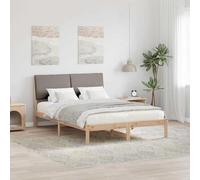 Teenpull Estructura de cama marrón y topo, 150 x 200 cm, madera maciza de pino con somier, cama doble, cabecero tapizado, construcción estable para un sueño cómodo