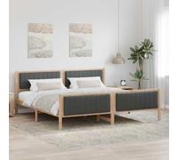 Teenpull Estructura de Cama Negra y Gris Oscuro 200 x 200 cm, Madera Maciza de Pino, cabecero tapizado, Base de Plataforma para colchón, Dormitorio Interior,