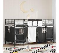 Teenpull Estructura de cama para niños Loft con cortinas, marco de metal negro, 100 x 200 cm, somier de láminas estable, moderno, dormitorio juvenil, zona de juegos