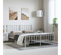 Teenpull Estructura de Cama sin colchón con Estribo metálico Blanco 193x203 cm para Dormitorio con Soporte, Espacio de almacenaje y cabecero Funcional para Descanso y Dormir