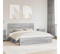 Teenpull Estructura de Cama somier con cabecero en Gris Sonoma, Madera de Pino Macizo, 200 x 200 cm, Base con láminas, Soporte para Dos Personas, Dormitorio Moderno