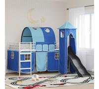 Teenpull Estructura de litera para niños con Marco de Metal, Cama Nido abatible y Cortinas manuales en Blanco y Azul, Compatible con colchón de 100 x 200 cm