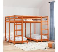 Teenpull Estructura de litera Triple Marrón Cera de Madera de Pino Macizo 205,5 x 147,5 x 144 cm, para colchones 140 x 200 cm, Dos escaleras, Ahorro Espacio en Dormitorio Infantil o Invitados