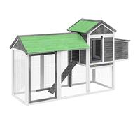 Teenpull Gallinero gris madera maciza de pino 193 x 65 x 117 cm con nido y rampa, techo resistente a la intemperie, establo para animales pequeños y caño para conejos, cobayas y roedores