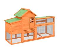 Teenpull Gallinero marrón de madera de pino maciza, 186,5 x 58,5 x 113 cm, con techo impermeable, protección de malla de alambre, nido y rampa para jardín, exterior y establo para animales pequeños
