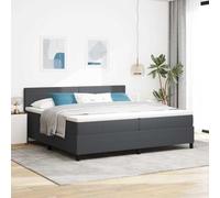 Teenpull Gray Box Spring Bed 200 x 200 cm Dark Velvet Fabric Upholstered Bed Frame with Adjustable Headboard, Engineered Wood Structure, Mattress Included for Bedroom Comfort and Indoor Use